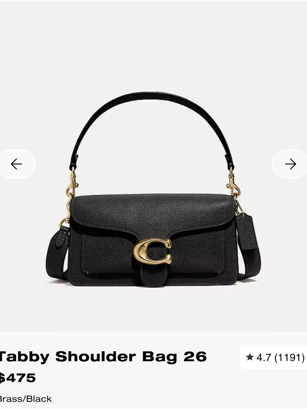 Coach Tabby Shoulder Bag 26 in Black with Gold Hardware